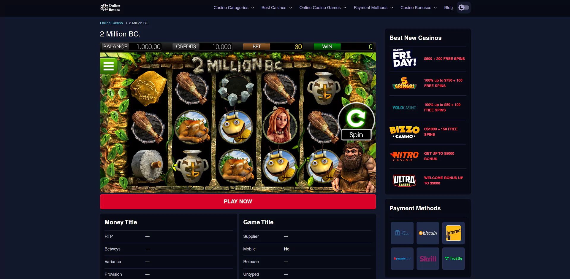 Screenshot of the casino slot machines.
